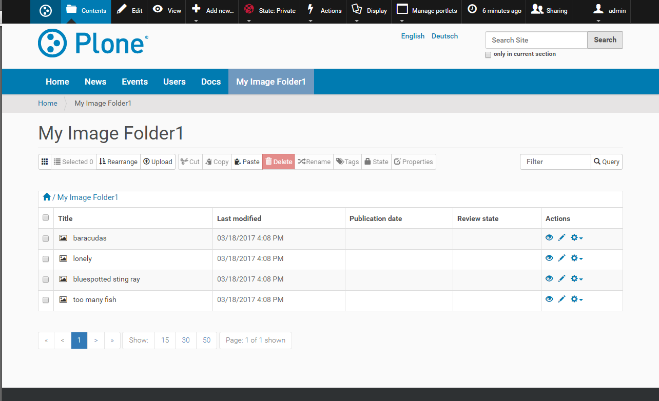 Example: content view with thumbs not shown