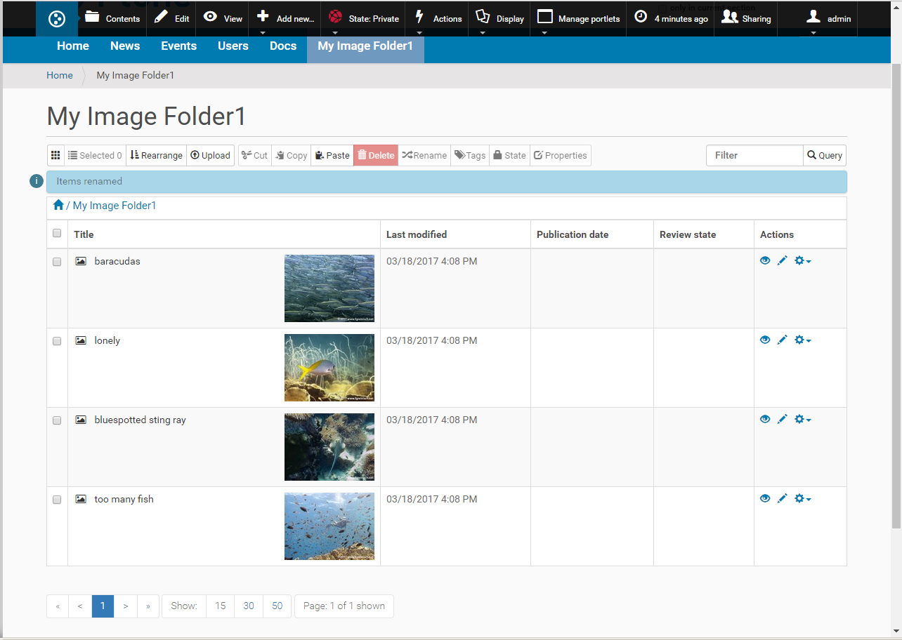 Example: content view with thumbs  shown
