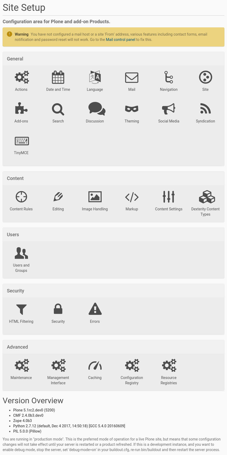 Site setup configuration